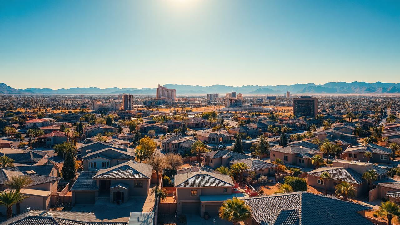 Paradise Nevada neighborhood with the Las Vegas Strip skyline in the distance