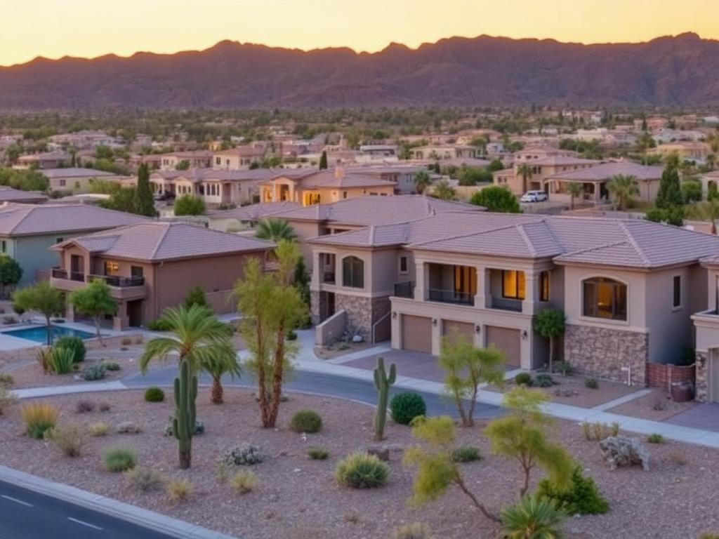 Upscale Summerlin Las Vegas neighborhood with desert landscaping